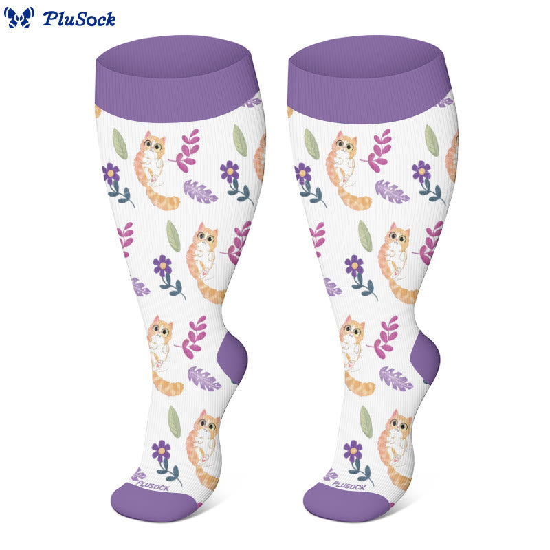 Chaussettes de compression à fleurs et chats grande taille - image 4