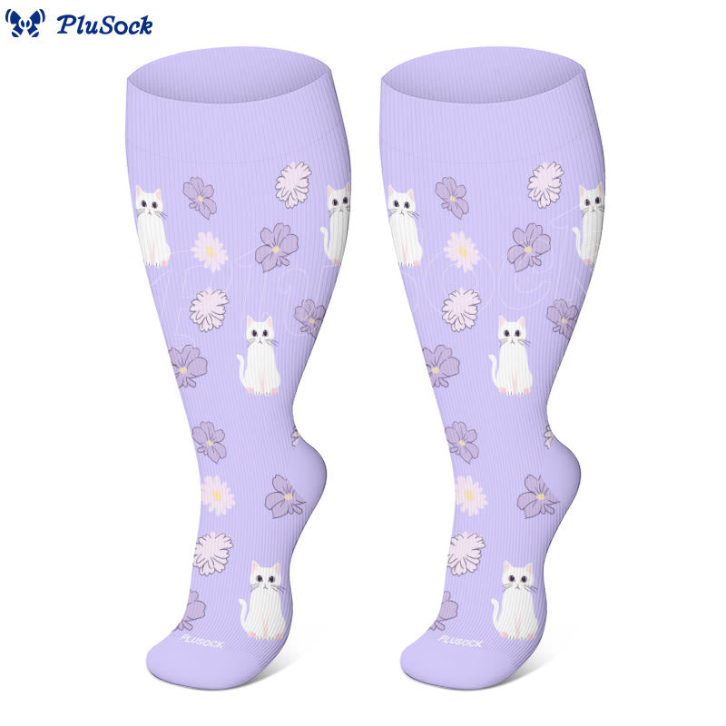 Chaussettes de compression à fleurs et chats grande taille - image 2