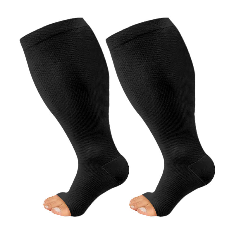 Chaussettes de compression à bout ouvert de couleur unie grande taille - Noir - 4XL - image 7
