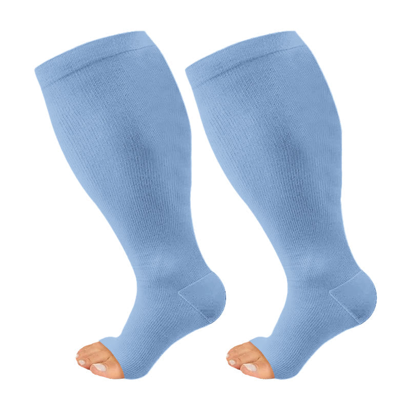 Chaussettes de compression à bout ouvert de couleur unie grande taille - Bleu - 4XL - image 9