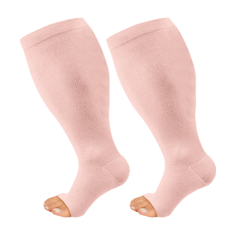 Chaussettes de compression à bout ouvert de couleur unie grande taille - Rose - 4XL - image 8