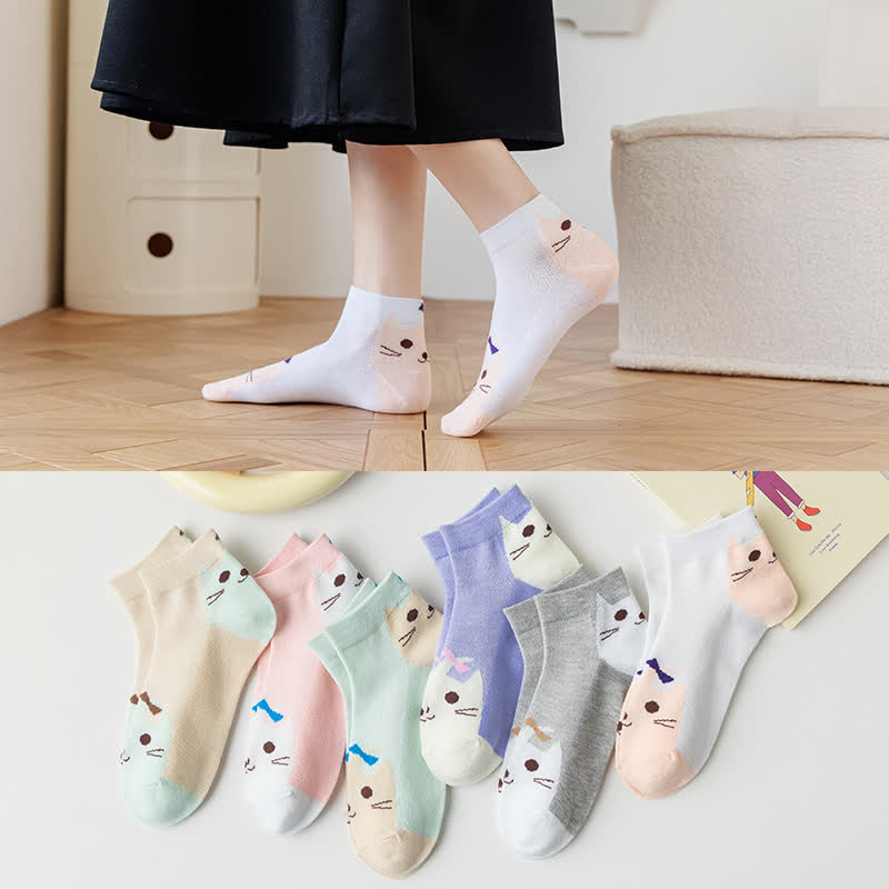 Chaussettes fines et respirantes en forme de chat mignon (6 paires)