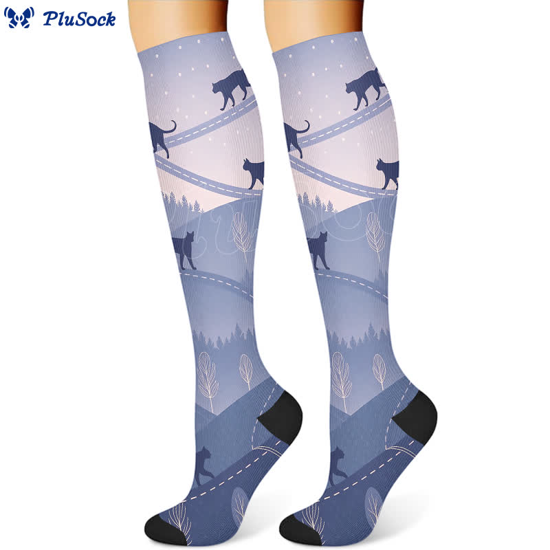 Chaussettes de compression à motif floral, papillon et chat (3 paires) - image 2