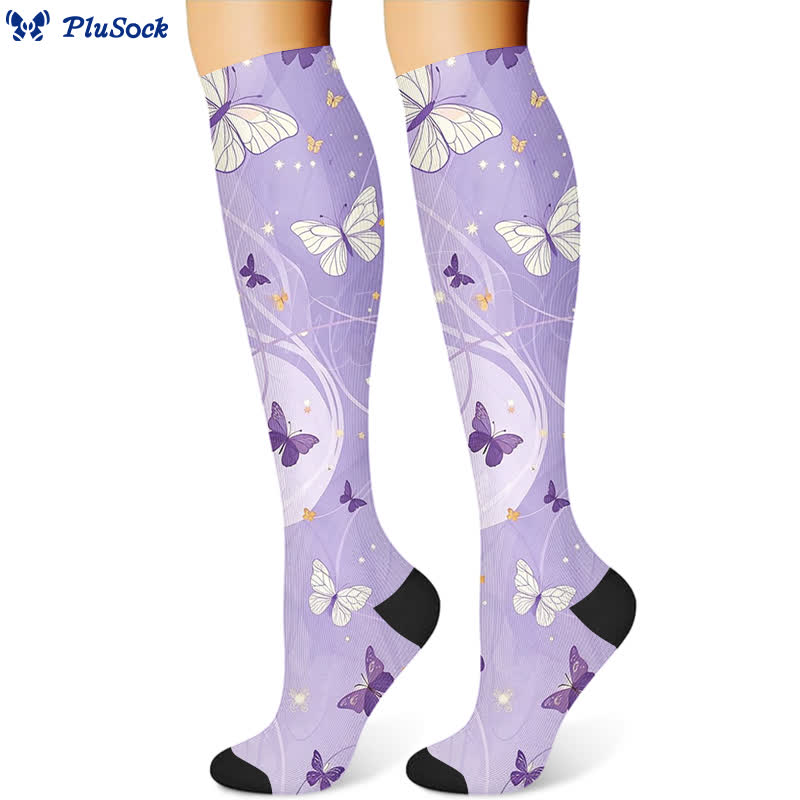 Chaussettes de compression à motif floral, papillon et chat (3 paires) - image 3