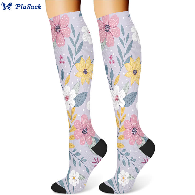 Chaussettes de compression à motif floral, papillon et chat (3 paires) - image 4