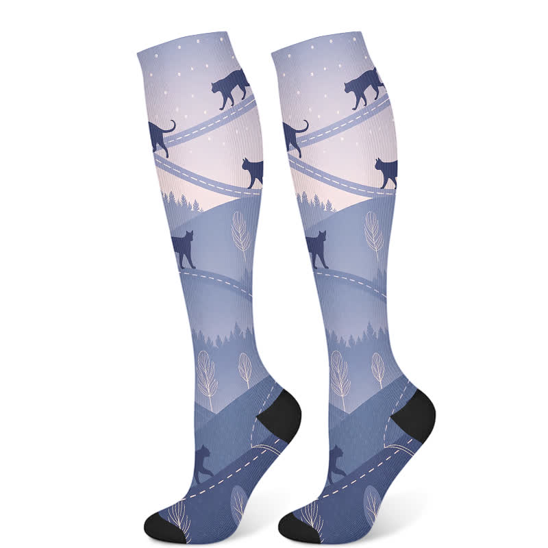 Chaussettes de compression à motif floral, papillon et chat (3 paires) - Chat (1 paire) - S/M - image 6