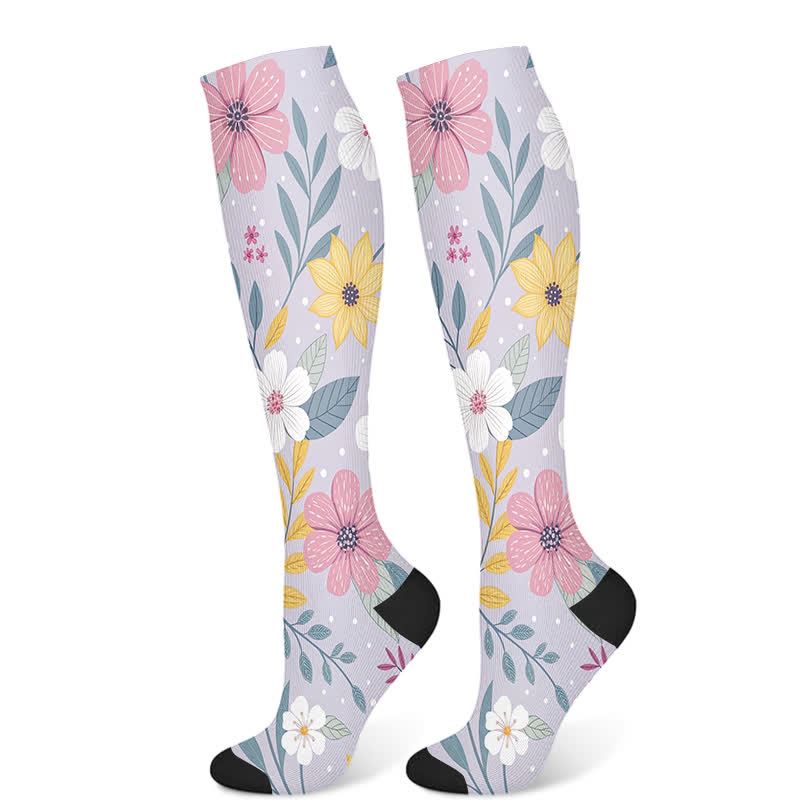 Chaussettes de compression à motif floral, papillon et chat (3 paires) - Floral (1 paire) - S/M - image 8