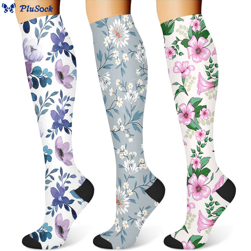 Chaussettes de compression luxueuses à fleurs (3 paires) - image 1