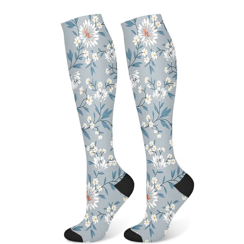 Chaussettes de compression luxueuses à fleurs (3 paires) - Bleu (1 paire) - S/M - image 7