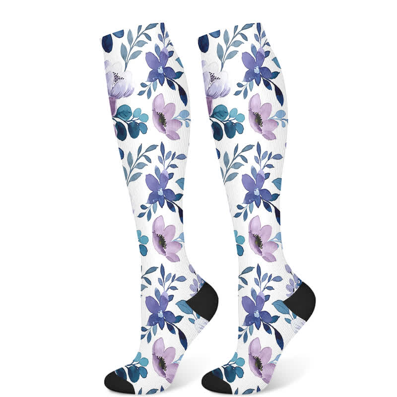 Chaussettes de compression luxueuses à fleurs (3 paires) - Violet (1 paire) - S/M - image 6