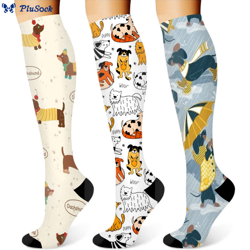 Chaussettes de compression à imprimé chien (3 paires) - image 1