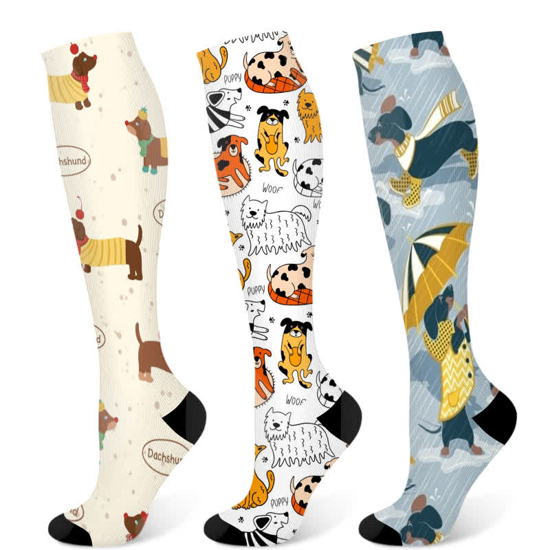 Chaussettes de compression à imprimé chien (3 paires) - Multicolore - S/M - image 5