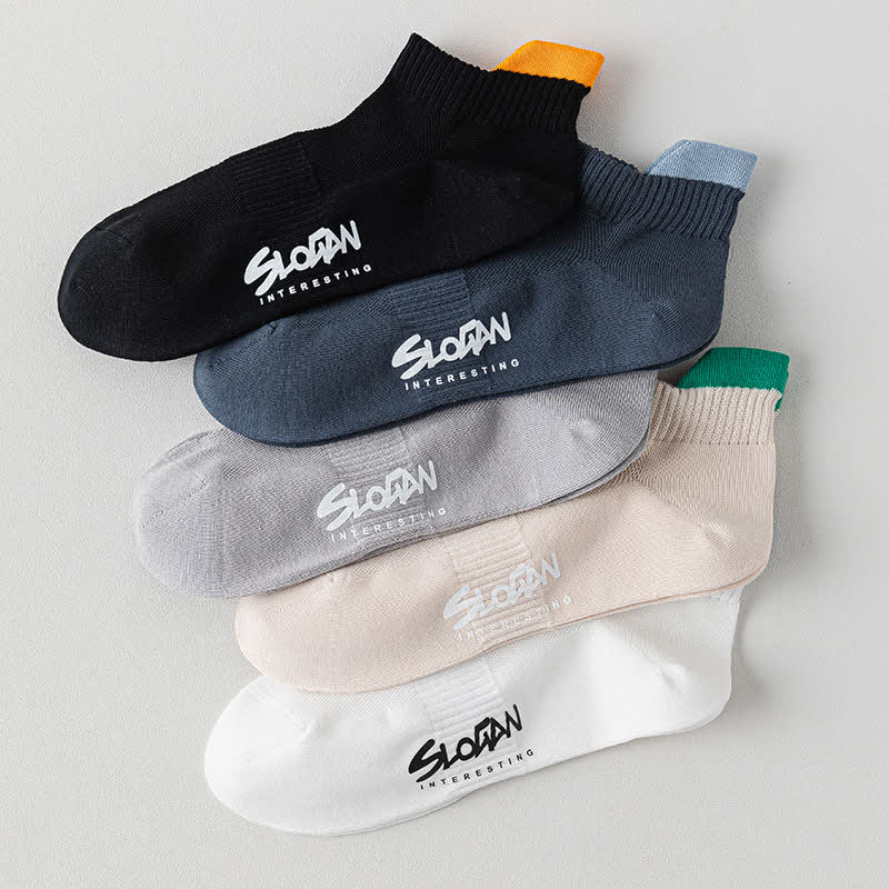 Chaussettes montantes en coton à imprimé lettres et blocs de couleur (5 paires)