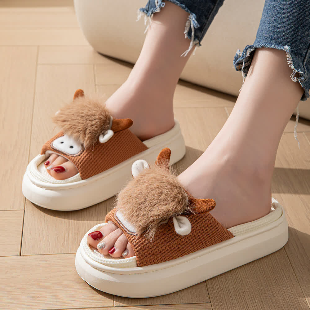 Chaussons d'intérieur en lin à motif de dessin animé mignon