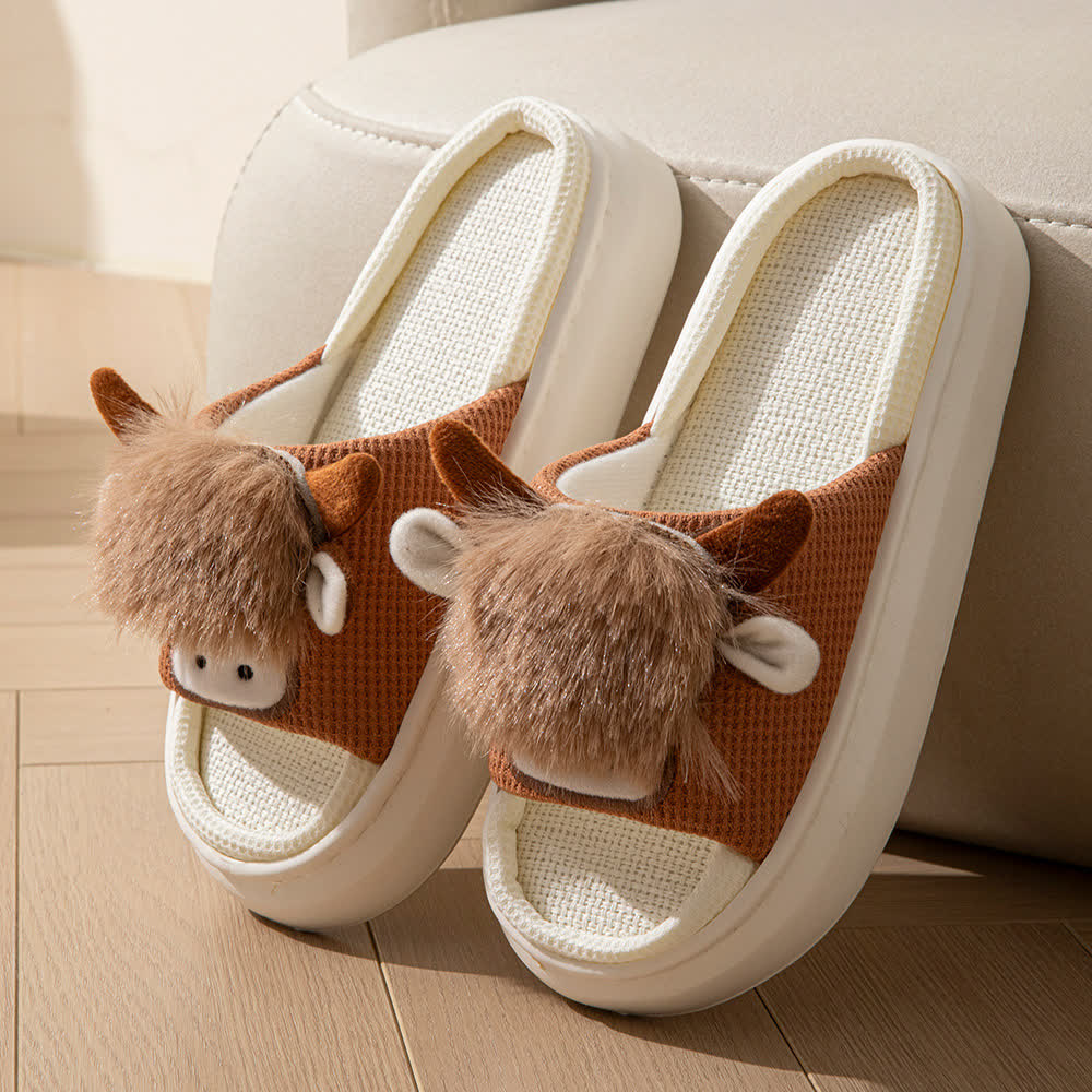Chaussons d'intérieur en lin à motif de dessin animé mignon