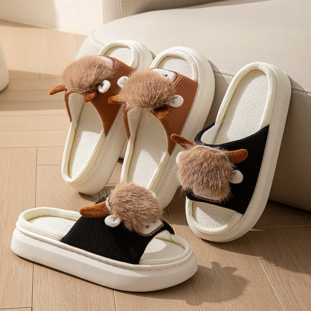 Chaussons d'intérieur en lin à motif de dessin animé mignon