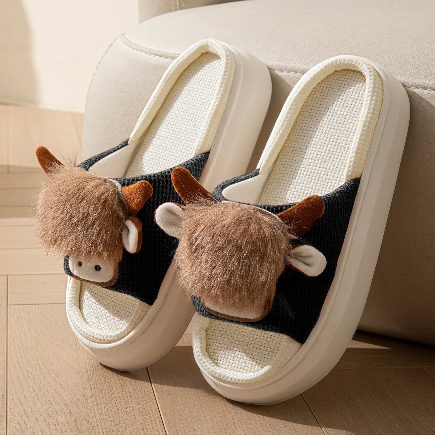 Chaussons d'intérieur en lin à motif de dessin animé mignon