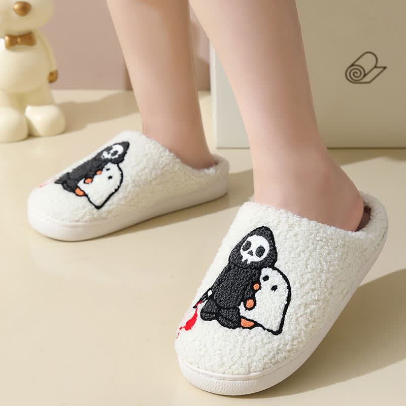 Chaussons moelleux à imprimé fantôme et crâne de dessin animé - image 2