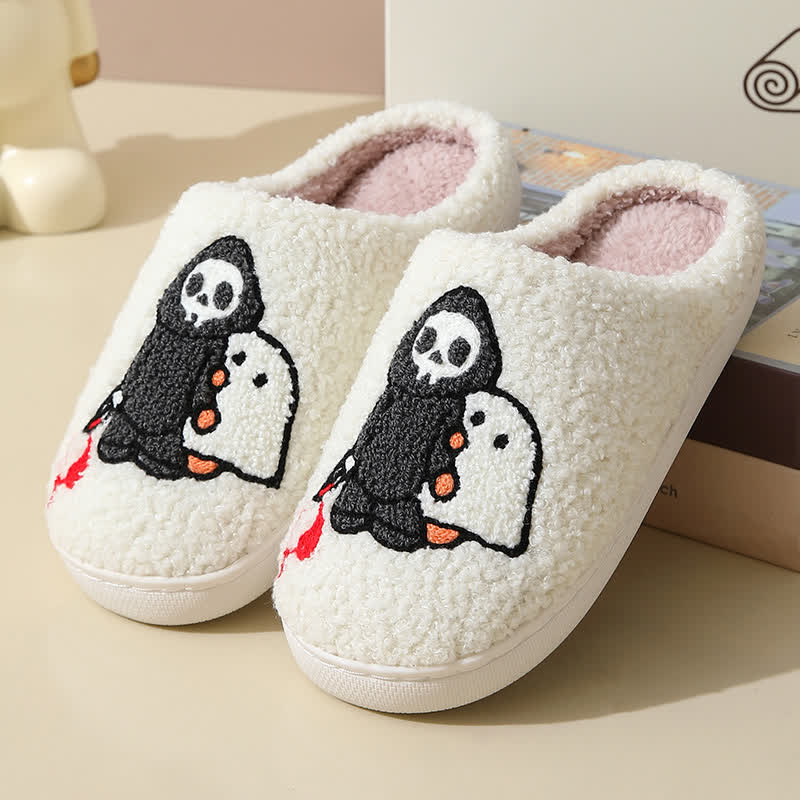 Chaussons moelleux à imprimé fantôme et crâne de dessin animé - Blanc - EU43-44 (US9-10) - image 5