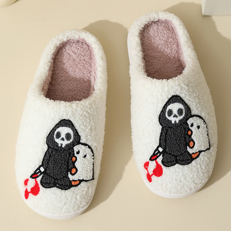 Chaussons moelleux à imprimé fantôme et crâne de dessin animé - image 6