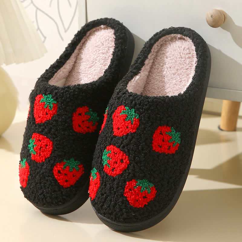 Chaussons moelleux à imprimé fruits de dessin animé - Fraise noire - EU43-44 (US9-10) - image 14