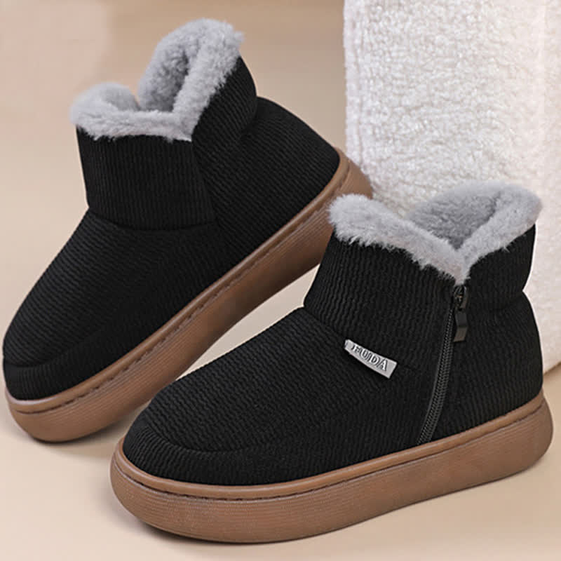 Chaussons chauds à fermeture éclair de grande taille, couleur unie - Noir - EU43-44 (US9-10) - image 2