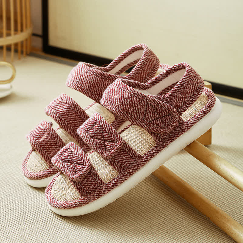 Chaussons en lin respirants à velcro grande taille - Rouge - EU41-42 (US7.5-8.5) - image 9