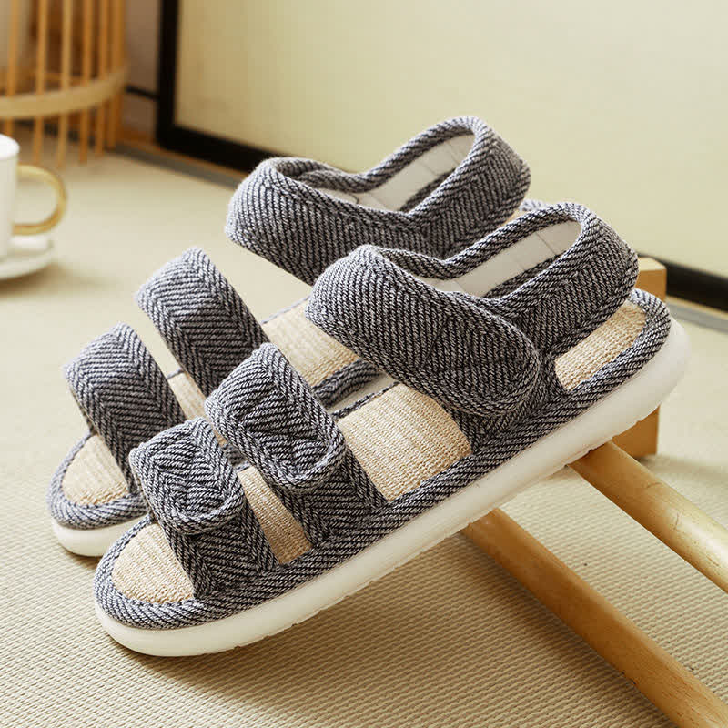 Chaussons en lin respirants à velcro grande taille - Gris - EU43-44(9-10) - image 15