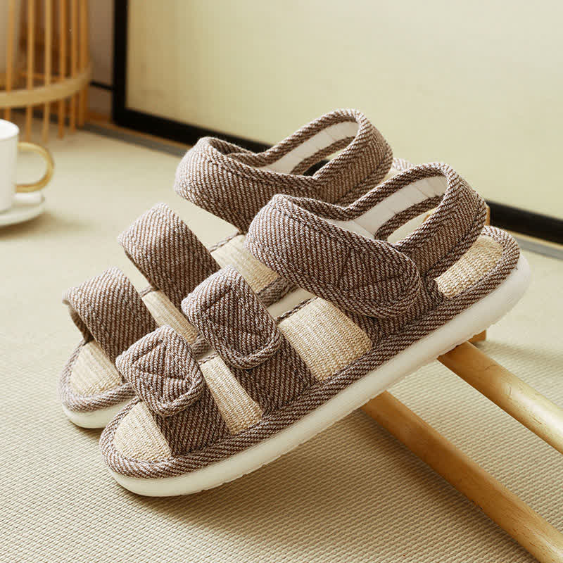Chaussons en lin respirants à velcro grande taille - Brun - EU43-44(9-10) - image 17