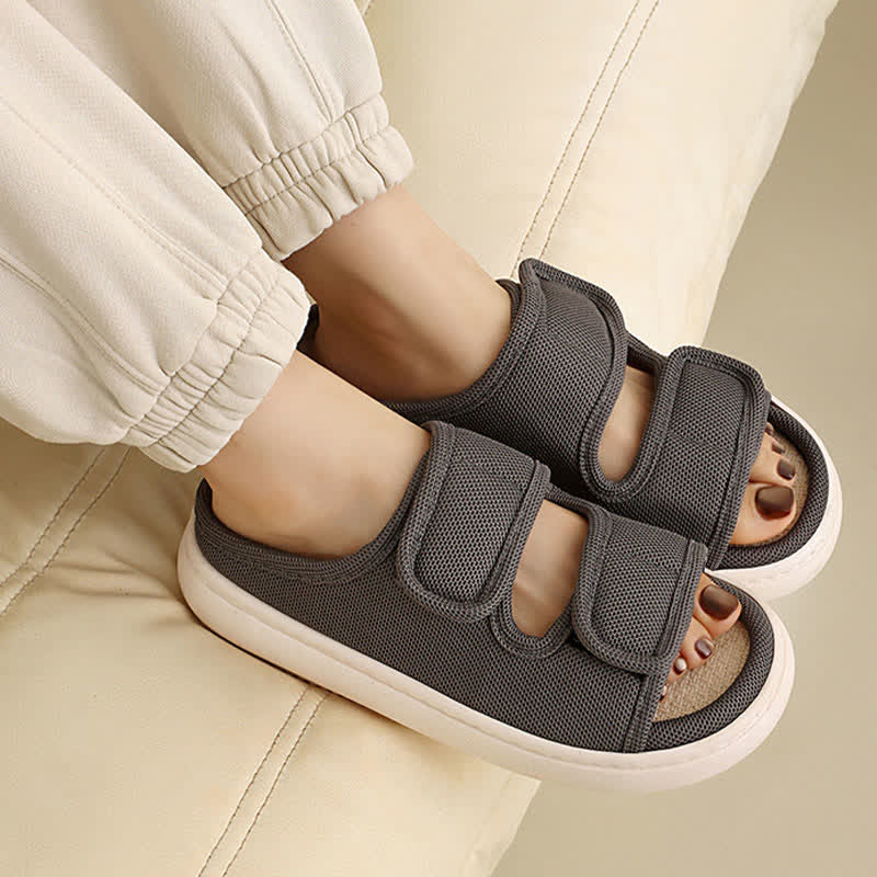Chaussons en lin antidérapants à velcro réglables grande taille - image 2