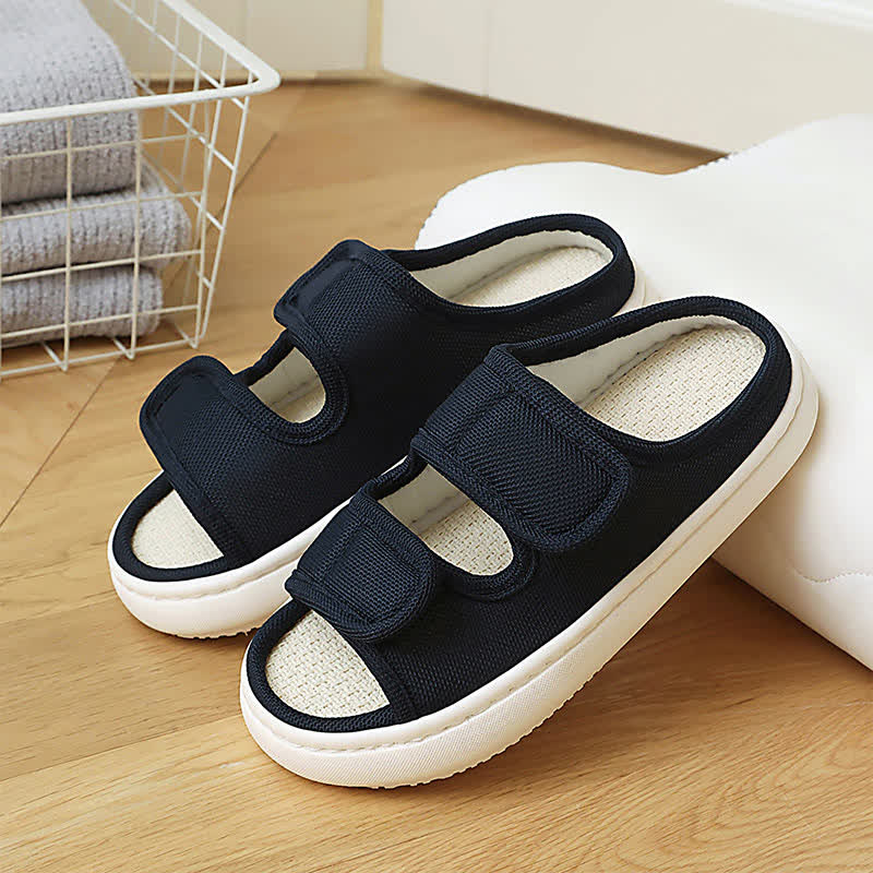Chaussons en lin antidérapants à velcro réglables grande taille - Bleu - EU43-44(9-10) - image 13