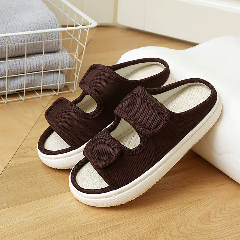 Chaussons en lin antidérapants à velcro réglables grande taille - Brun - EU43-44(9-10) - image 6