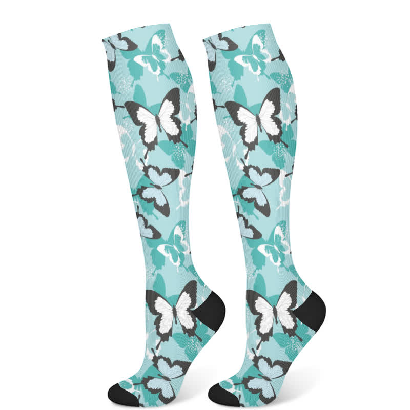 Chaussettes de compression à motif floral et papillon frais (3 paires) - Vert (1 paire) - S/M - image 7