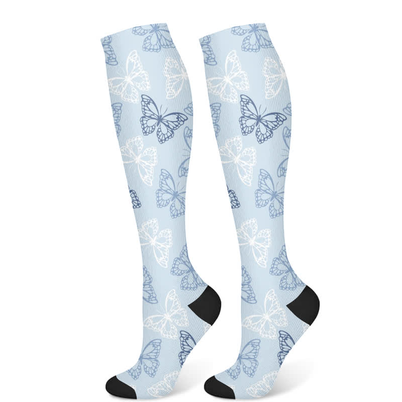 Chaussettes de compression à motif floral et papillon frais (3 paires) - Bleu (1 paire) - S/M - image 6