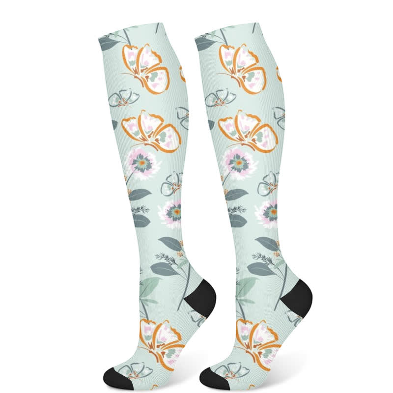 Chaussettes de compression à motif floral et papillon frais (3 paires) - Vert clair (1 paire) - S/M - image 8
