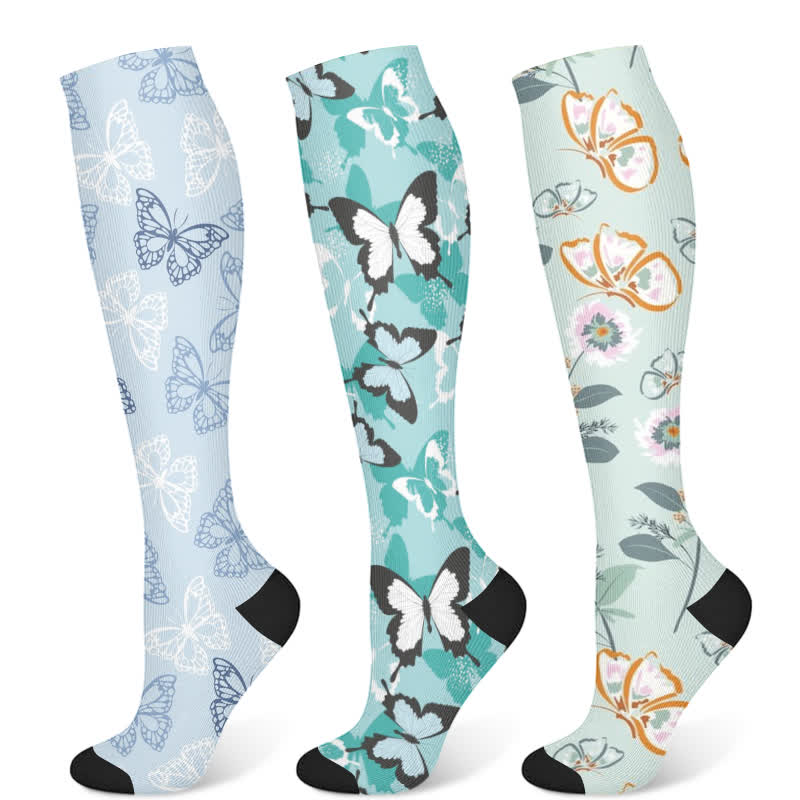 Chaussettes de compression à motif floral et papillon frais (3 paires) - Multicolore - S/M - image 5