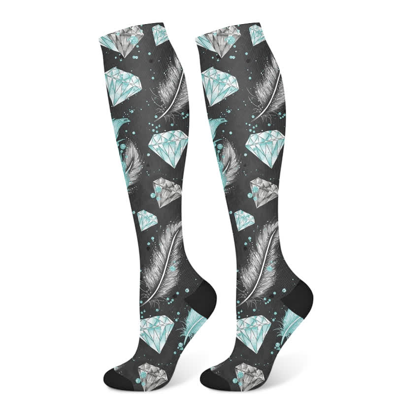 Chaussettes de compression à imprimé plumes et diamants (3 paires) - Noir (1 paire) - S/M - image 7