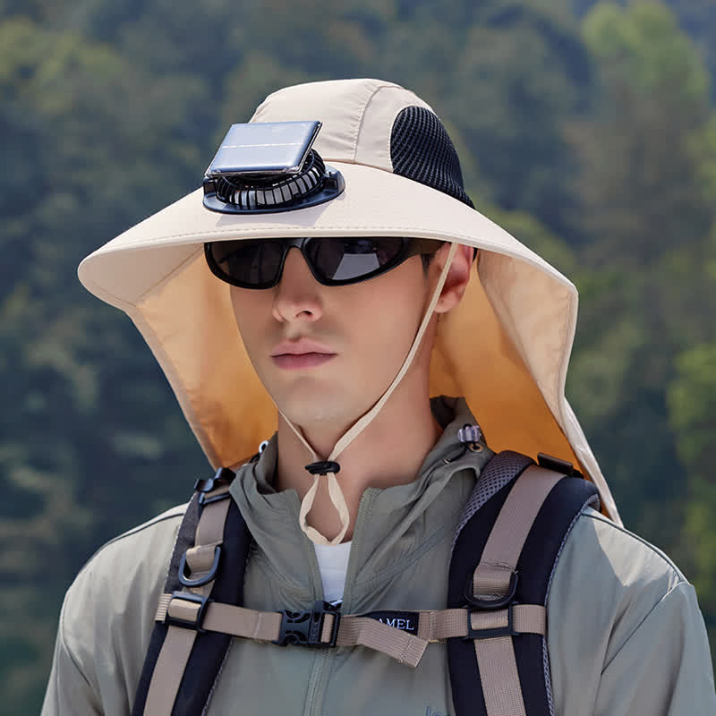 Chapeau bob respirant avec ventilateur rechargeable d'extérieur - Beige - One Size - image 10