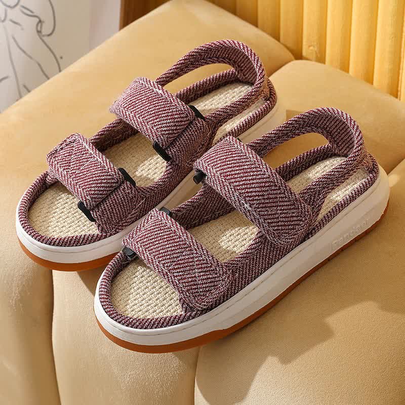 Sandales respirantes et antidérapantes en lin avec fermeture Velcro - Vin - EU41-42 (US7.5-8.5) - image 5