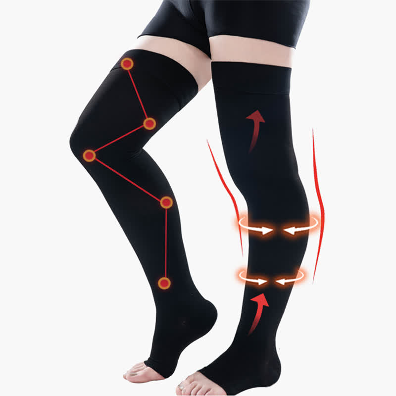 Chaussettes de compression médicales à bout ouvert, grande taille (30-40 mmHg)