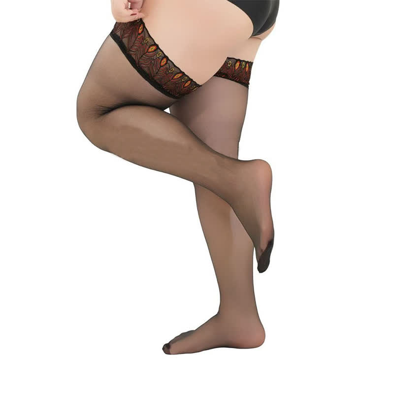 Bas cuissardes sexy en dentelle paon (2 paires)