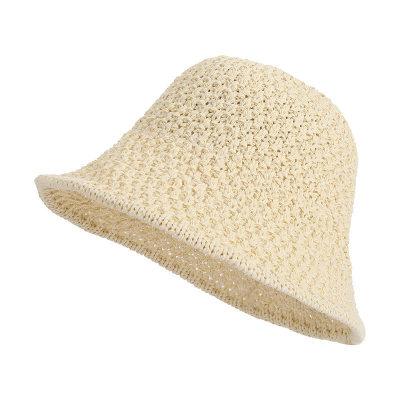 Chapeau bob en paille tissé à la main avec protection solaire - Beige - Taille unique - image 5