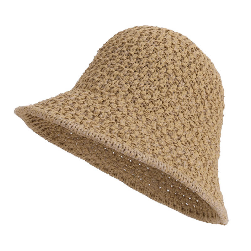 Chapeau bob en paille tissé à la main avec protection solaire