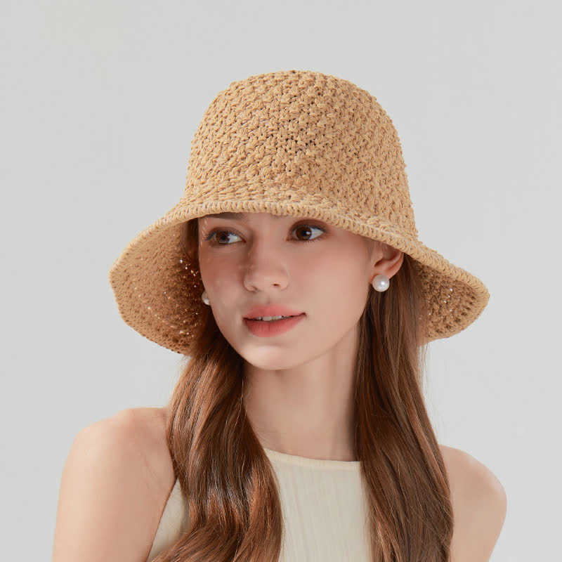 Chapeau bob en paille tissé à la main avec protection solaire