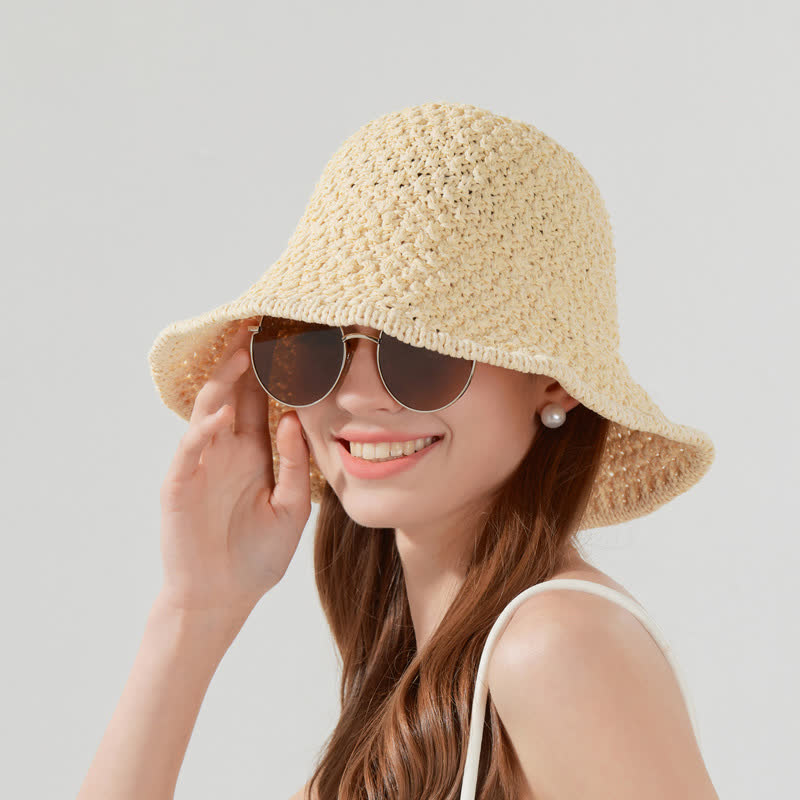 Chapeau bob en paille tissé à la main avec protection solaire