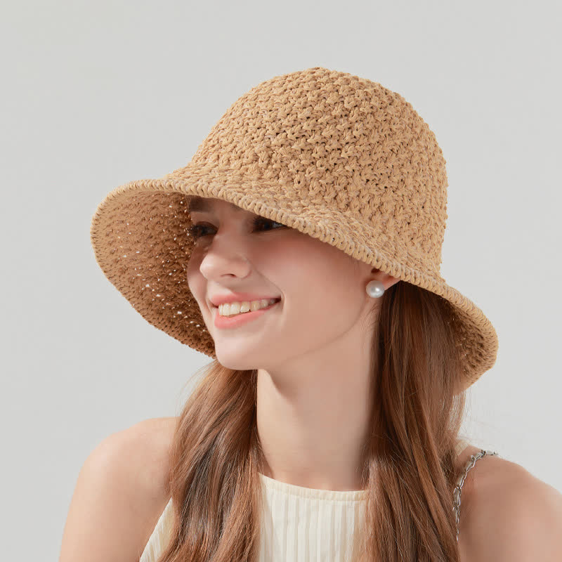 Chapeau bob en paille tissé à la main avec protection solaire