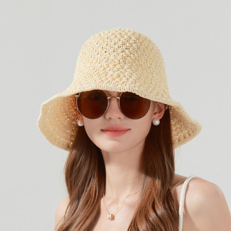 Chapeau bob en paille tissé à la main avec protection solaire