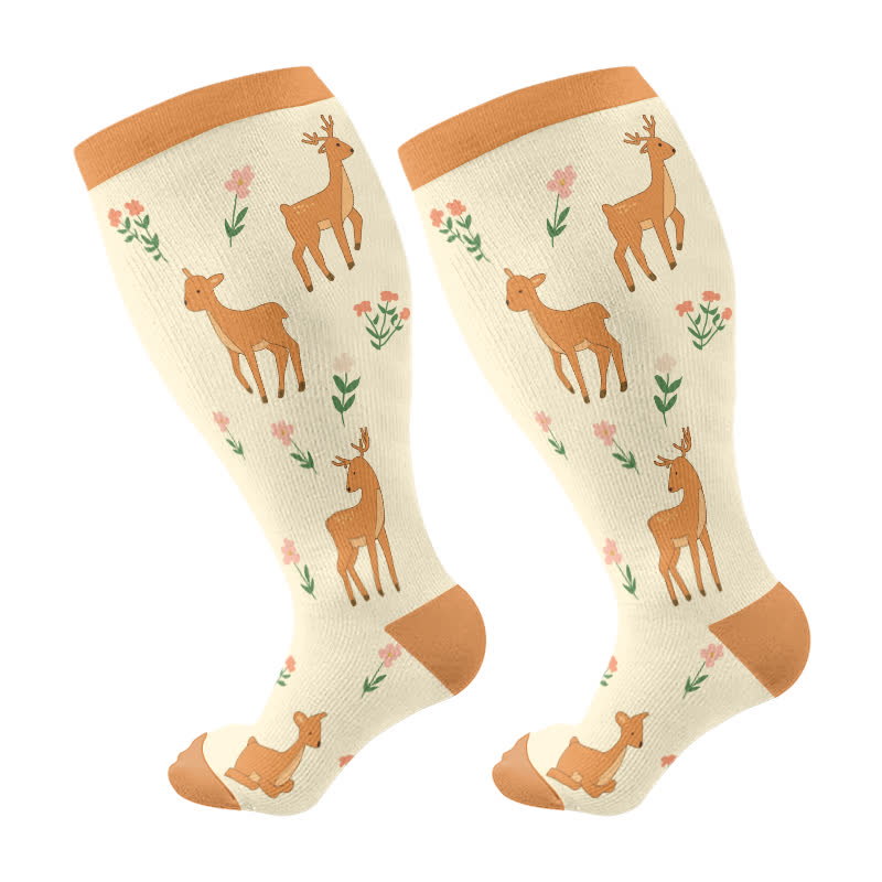 Chaussettes de compression à motif animal et floral grande taille - Jaune - 4XL - image 8