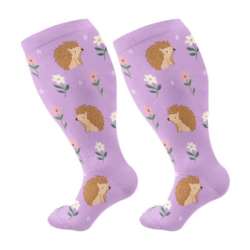 Chaussettes de compression à motif animal et floral grande taille - Violet - 4XL - image 7