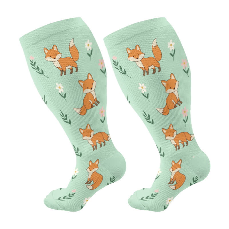 Chaussettes de compression à motif animal et floral grande taille - Vert - 4XL - image 6